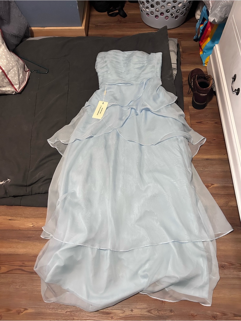 Strapless Layered Light Blue Evening Dress